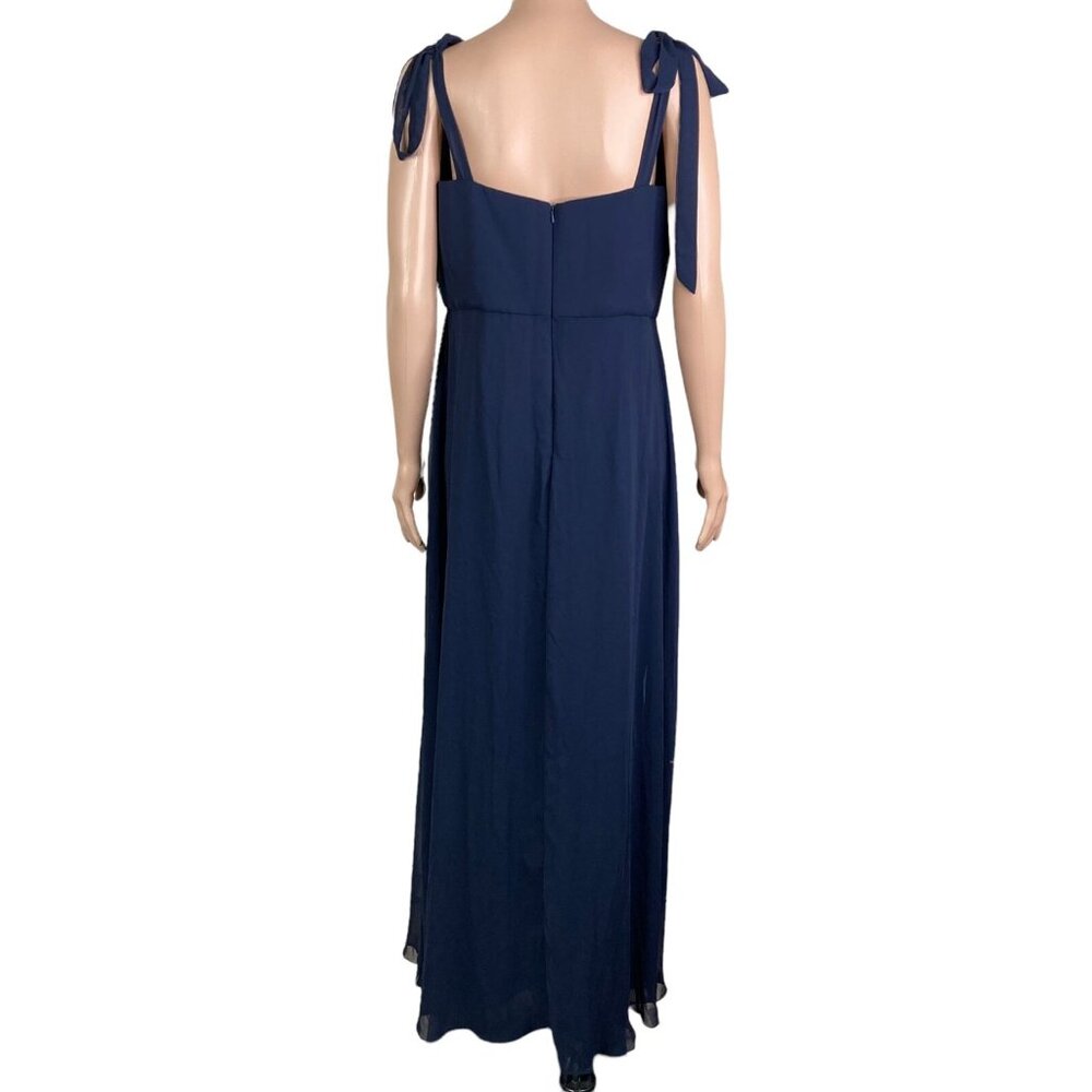 Dessy Collection Dress Womens 16 Luxchiff FL Bow Shoulder Blue Maxi Plus - Picture 2 of 12